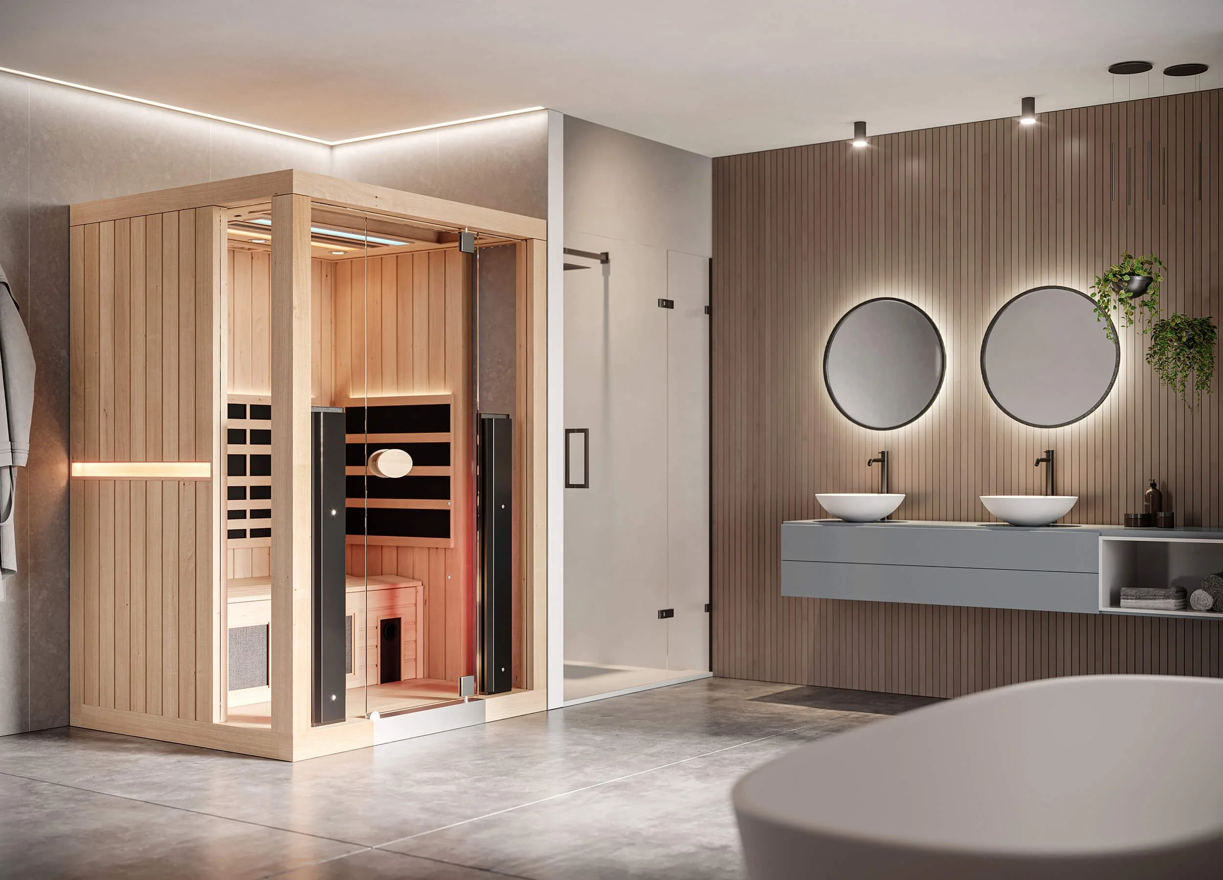 Warm wooden infrared sauna cabin at GetWellness Center